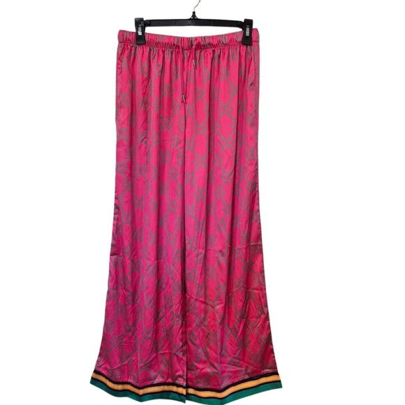 Dalia MacPhee Women's Hot Pink Poly/Spandex Satin Finish Geo Print 2 Piece Pajam - Picture 12 of 14